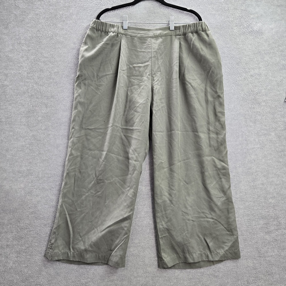J Jill Pants L Green Wide Leg Cropped 24" Inseam Lyocell High Rise‎ Pockets